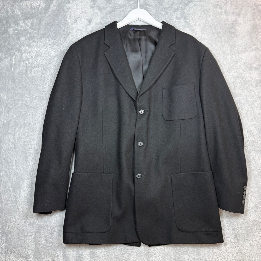 Vintage J.Crew Sport Coat Mens 46R Black Wool Blend Blazer Made in USA 90s